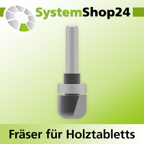Systemshop24 Fräser für Holztabletts mit Achswinkel und Kugellager HM Z2 D19mm (3/4") AL16mm R6,4mm (1/4") GL62mm S8mm RL