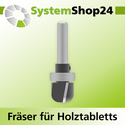 Systemshop24 Fräser für Holztabletts mit Achswinkel und Kugellager HM Z2 D19mm (3/4") AL16mm R6,4mm (1/4") GL62mm S8mm RL