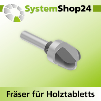 Systemshop24 Fräser für Holztabletts mit Achswinkel und Kugellager HM Z2 D19mm (3/4") AL16mm R6,4mm (1/4") GL62mm S8mm RL