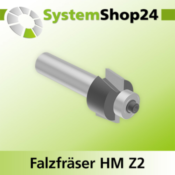 Systemshop24 Falzfräser mit Achswinkel und Kugellager HM Z2 D25,4mm (1") AL12,7mm (1/2") FAT6,3mm (1/4") GL67mm S12mm RL