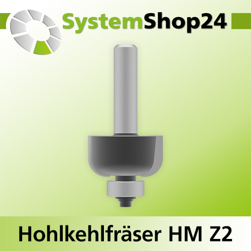 Systemshop24 Hohlkehlfräser mit Achswinkel und Kugellager HM Z2 D25,4mm (1") AL12,7mm (1/2") R6,4mm (1/4") GL55,5mm S8mm SL32mm RL