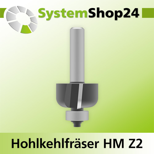 Systemshop24 Hohlkehlfräser mit Achswinkel und Kugellager HM Z2 D25,4mm (1") AL12,7mm (1/2") R6,4mm (1/4") GL55,5mm S8mm SL32mm RL