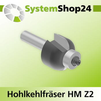 Systemshop24 Hohlkehlfräser mit Achswinkel und Kugellager HM Z2 D25,4mm (1") AL12,7mm (1/2") R6,4mm (1/4") GL55,5mm S8mm SL32mm RL