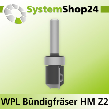 Systemshop24 Wendeplatten-Bündigfräser mit Kugellager am Schaft Z2 D19mm (3/4") AL19,5mm GL61mm S8mm RL