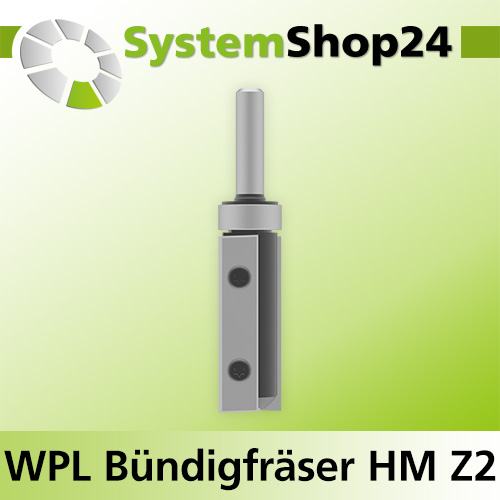 Systemshop24 Wendeplatten-Bündigfräser mit Kugellager am Schaft Z2 D19mm (3/4") AL49,5mm GL91mm S8mm RL