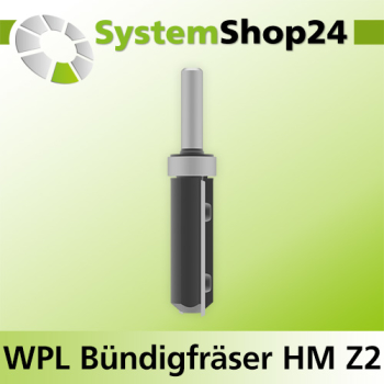 Systemshop24 Wendeplatten-Bündigfräser mit Kugellager am Schaft Z2 D19mm (3/4") AL49,5mm GL91mm S8mm RL