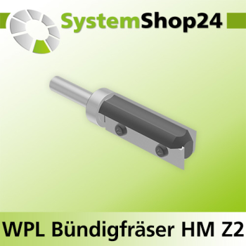 Systemshop24 Wendeplatten-Bündigfräser mit Kugellager am Schaft Z2 D19mm (3/4") AL49,5mm GL91mm S8mm RL