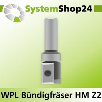 Systemshop24 Wendeplatten-Bündigfräser mit Kugellager am Schaft Z2 D19mm (3/4") AL19,5mm GL67,5mm S12mm RL
