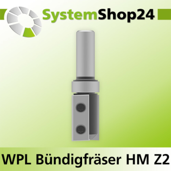 Systemshop24 Wendeplatten-Bündigfräser mit Kugellager am Schaft Z2 D19mm (3/4") AL29,5mm GL77,5mm S12mm RL