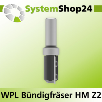 Systemshop24 Wendeplatten-Bündigfräser mit Kugellager am Schaft Z2 D19mm (3/4") AL29,5mm GL77,5mm S12mm RL