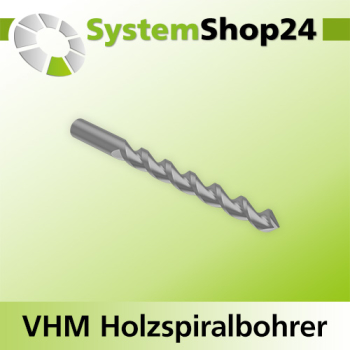 Systemshop24 VHM Holzspiralbohrer S5mm SL40mm D5mm AL60mm GL100mm RL