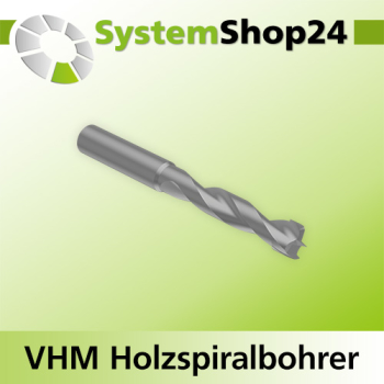 Systemshop24 VHM Holzspiralbohrer S16mm SL40mm D16mm AL90mm GL130mm RL