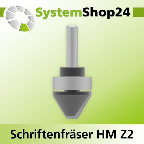 Systemshop24 Schriftenfräser mit Achswinkel und Kugellager am Schaft HM Z2 D28mm AL19mm (3/4") 60° GL67mm S8mm RL