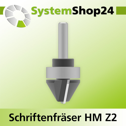 Systemshop24 Schriftenfräser mit Achswinkel und Kugellager am Schaft HM Z2 D28mm AL19mm (3/4") 60° GL67mm S8mm RL