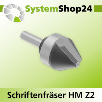 Systemshop24 Schriftenfräser mit Achswinkel und Kugellager am Schaft HM Z2 D28mm AL19mm (3/4") 60° GL67mm S8mm RL