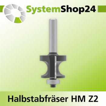 Systemshop24 Halbstabfräser mit Kugellager HM Z2 D28,6mm (1 1/8") AL22,2mm (7/8") R6,4mm (1/4") GL67mm S8mm RL