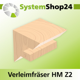 Systemshop24 Gehrungsverleimfräser für 90° Winkel mit Achswinkel HM Z2 D38,1mm (1 1/2") AL12,7mm (1/2") 45° GL46,7mm S8mm RL