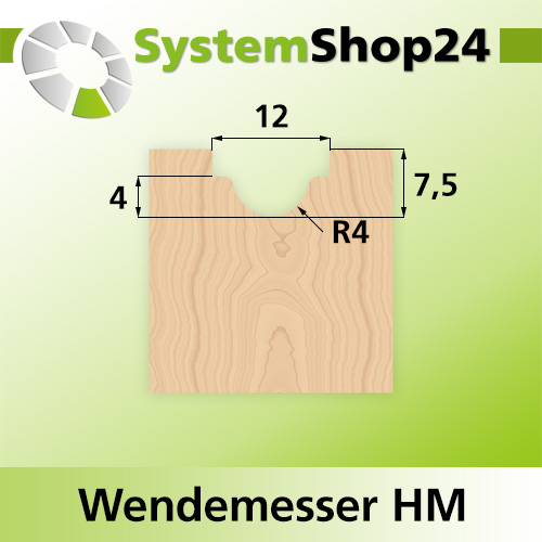 Systemshop24 Wendemesser B12mm D1,5mm L12mm R4mm