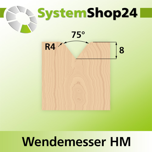 Systemshop24 Wendemesser HM L12mm B12mm D1,5mm 75° R4mm
