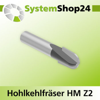 Systemshop24 Hohlkehlfräser mit Achswinkel HM Z2 D9,5mm (3/8") AL12,7mm (1/2") R4,8mm GL50,8mm (2") S8mm RL