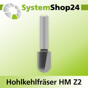 Systemshop24 Hohlkehlfräser mit Achswinkel HM Z2 D12,7mm (1/2") AL20mm R6,4mm (1/4") GL50,8mm (2") S8mm RL