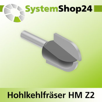 Systemshop24 Hohlkehlfräser mit Achswinkel HM Z2 D25,4mm (1") AL20mm R12,7mm (1/2") GL54mm (2 1/8") S8mm RL
