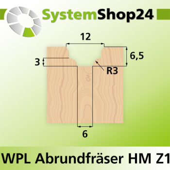 Systemshop24 Wendeplatten-Abrund- und Viertelstabfräser Z1 D17mm AL6,5mm R3mm GL59,5mm S8mm RL