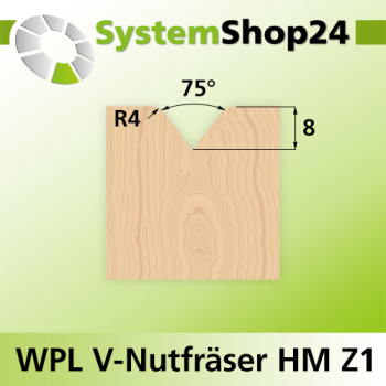 Systemshop24 Wendeplatten-V-Nut- und Schriftenfräser Z1 D17mm AL8mm 75° GL62mm S8mm RL
