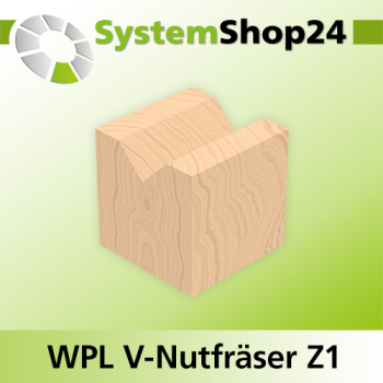Systemshop24 Wendeplatten-V-Nut- und Schriftenfräser Z1 D24mm AL11mm 92° GL70mm S8mm RL