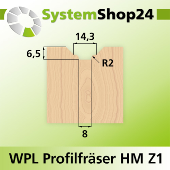 Systemshop24 Wendeplatten-Profilfräser Z1 D24mm AL6,5mm R2mm GL66mm S8mm RL