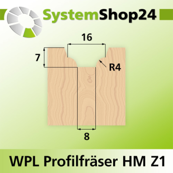 Systemshop24 Wendeplatten-Profilfräser Z1 D24mm AL7mm R4mm GL66mm S8mm RL
