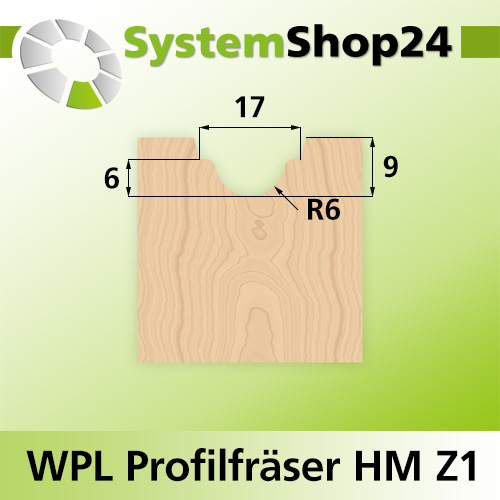 Systemshop24 Wendeplatten-Profilfräser Z1 D24mm AL9mm R6mm GL68mm S8mm RL