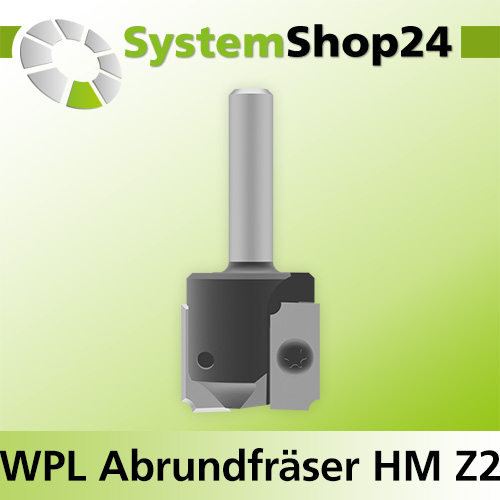 Systemshop24 Wendeplatten-Abrund- und Viertelstabfräser Z2 D25,4mm (1") AL19,5mm R2mm GL58mm S8mm RL