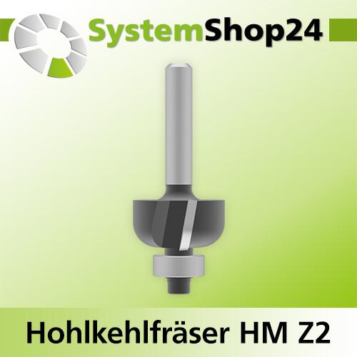 Systemshop24 Hohlkehlfräser mit Achswinkel und Kugellager HM Z2 D16,7mm AL9,5mm (3/8") R2mm GL51mm S8mm SL32mm RL