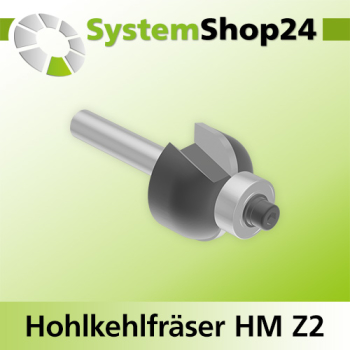 Systemshop24 Hohlkehlfräser mit Achswinkel und Kugellager HM Z2 D16,7mm AL9,5mm (3/8") R2mm GL51mm S8mm SL32mm RL