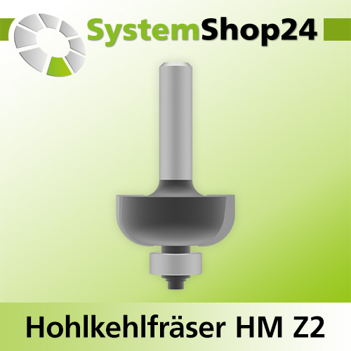 Systemshop24 Hohlkehlfräser mit Achswinkel und Kugellager HM Z2 D28,6mm (1 1/8") AL12,7mm (1/2") R8mm GL55mm S8mm SL32mm RL