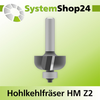 Systemshop24 Hohlkehlfräser mit Achswinkel und Kugellager HM Z2 D28,6mm (1 1/8") AL12,7mm (1/2") R8mm GL55mm S8mm SL32mm RL