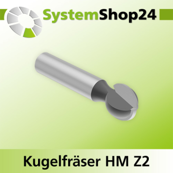 Systemshop24 Kugelfräser mit Achswinkel HM Z2 D12,7mm (1/2") AL11,6mm R6,4mm (1/4") GL46mm S8mm RL