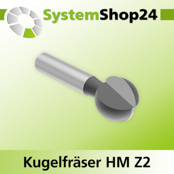 Systemshop24 Kugelfräser mit Achswinkel HM Z2 D19,1mm (3/4") AL18,2mm R9,5mm (3/8") GL53mm S8mm RL