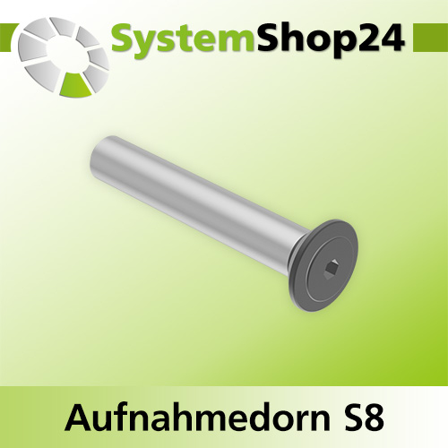 Systemshop24 Aufnahmedorn Stirnseite mit Senkkopfschraube D8mm GL51mm S8mm