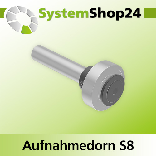 Systemshop24 Aufnahmedorn Stirnseite mit Kugellager, Stellring und Senkkopfschraube D8mm GL51mm S8mm