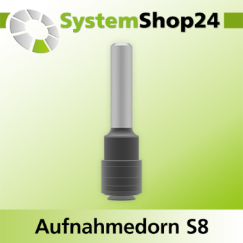 Systemshop24 Aufnahmedorn Stirnseite mit Distanz-/Zwischenringen und Senkkopfschraube D8mm GL56mm S8mm