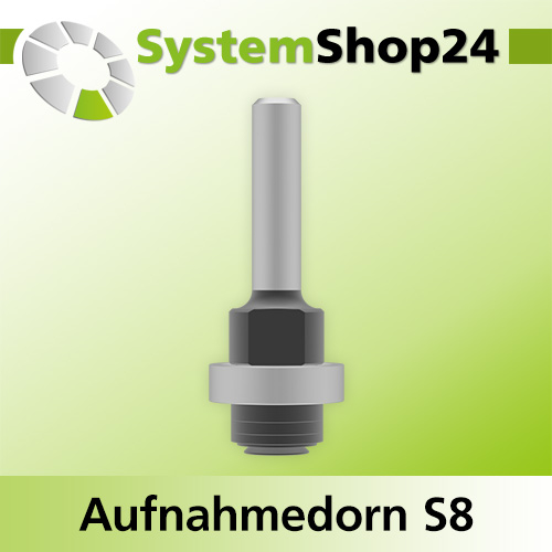 Systemshop24 Aufnahmedorn Stirnseite mit Kugellager, Distanz-/Zwischenringen und Senkkopfschraube D8mm GL56mm S8mm