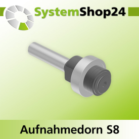 Systemshop24 Aufnahmedorn Stirnseite mit Kugellager, Distanz-/Zwischenringen und Senkkopfschraube D8mm GL56mm S8mm