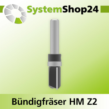 Systemshop24 Bündigfräser mit Kugellager am Schaft HM Z2 D12,7mm (1/2") AL19mm (3/4") GL63mm S8mm RL