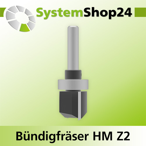 Systemshop24 Bündigfräser mit Kugellager am Schaft HM Z2 D22mm AL25mm GL73mm (2 7/8") S8mm RL