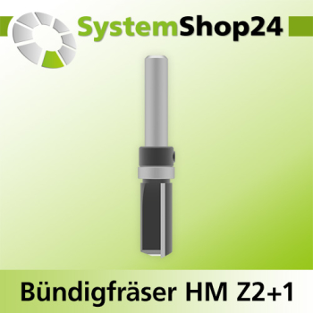 Systemshop24 Bündigfräser mit Kugellager am Schaft HM Z2+1 D12,7mm (1/2") AL25mm GL69mm S8mm RL