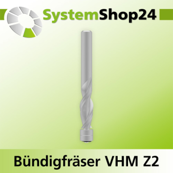 Systemshop24 VHM Bündigfräser spiralgenutet mit doppeltem Kugellager Z2 D9,5mm (3/8") AL25mm GL76mm S8mm RL RD