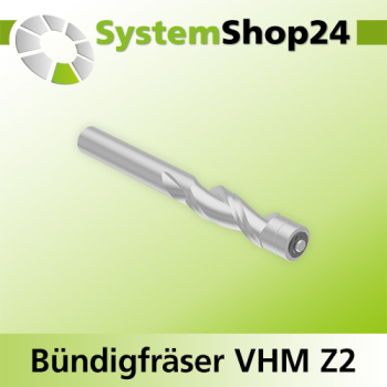 Systemshop24 VHM Bündigfräser spiralgenutet mit doppeltem Kugellager Z2 D9,5mm (3/8") AL25mm GL76mm S8mm RL RD