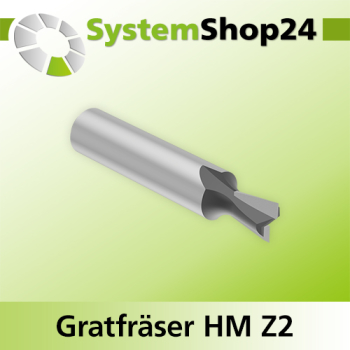 Systemshop24 Gratfräser ohne Vorschneider mit Achswinkel HM Z2 D6,4mm (1/4") AL7,9mm 7,5° GL42mm S8mm SL30,5mm RL